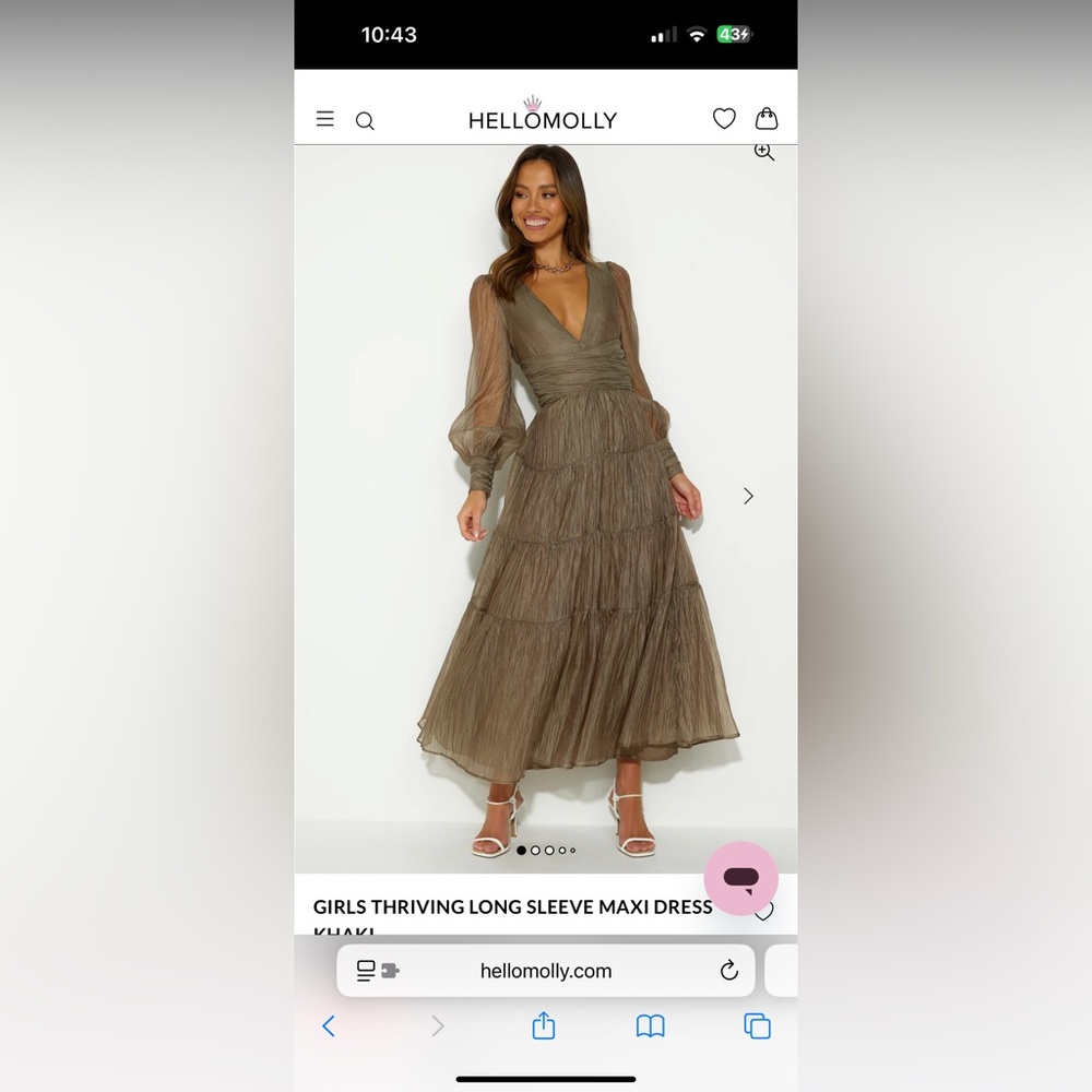 ISO Hello Molly “GIRLS THRIVING LONG SLEEVE MAXI DRESS KHAKI”